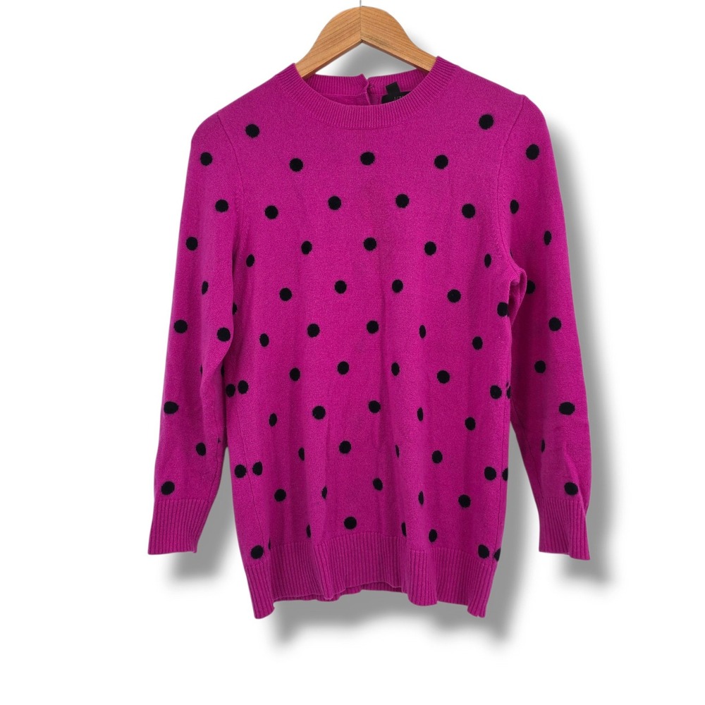 J.Crew Italian Cashmere Pink Polka Dot Crewneck Sweater Back Button Size Large